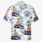Custom Photo Sailing Into Serenity - Family Personalized Custom Unisex Tropical Hawaiian Aloha Shirt - Gift For Boat Captains, Pontoon Lovers