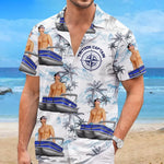 Custom Photo Sailing Into Serenity - Family Personalized Custom Unisex Tropical Hawaiian Aloha Shirt - Gift For Boat Captains, Pontoon Lovers
