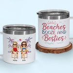 Friends, Sun, And Adorable Moments - Bestie Personalized Custom 14oz Stainless Steel Tumbler With Handle - Summer Vacation Gift For Best Friends, Sisters