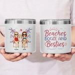 Friends, Sun, And Adorable Moments - Bestie Personalized Custom 14oz Stainless Steel Tumbler With Handle - Summer Vacation Gift For Best Friends, Sisters
