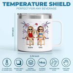 Friends, Sun, And Adorable Moments - Bestie Personalized Custom 14oz Stainless Steel Tumbler With Handle - Summer Vacation Gift For Best Friends, Sisters