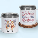 Friends, Sun, And Adorable Moments - Bestie Personalized Custom 14oz Stainless Steel Tumbler With Handle - Summer Vacation Gift For Best Friends, Sisters