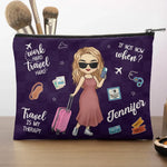 Work Hard Travel Hard - Travel Personalized Custom Cosmetic Bag - Holiday Vacation Gift, Gift For Travel Lovers