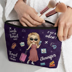 Work Hard Travel Hard - Travel Personalized Custom Cosmetic Bag - Holiday Vacation Gift, Gift For Travel Lovers