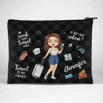 Work Hard Travel Hard - Travel Personalized Custom Cosmetic Bag - Holiday Vacation Gift, Gift For Travel Lovers