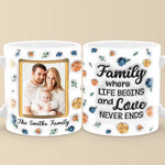 Custom Photo Family Where Love Never Ends - Family Personalized Custom 3D Inflated Effect Printed Mug - Gift For Family