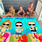 Summer, Beach, Pool, Travel - Family Personalized Custom Beach Towel - Summer Vacation Gift, Birthday Pool Party Gift For Kids