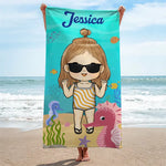 Summer, Beach, Pool, Travel - Family Personalized Custom Beach Towel - Summer Vacation Gift, Birthday Pool Party Gift For Kids