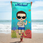Summer, Beach, Pool, Travel - Family Personalized Custom Beach Towel - Summer Vacation Gift, Birthday Pool Party Gift For Kids