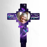 Custom Photo In Our Hearts Always - Memorial Personalized Custom Stain Glass Style Acrylic Garden Stake - Sympathy Gift For Family