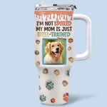 Custom Photo My Mom Is Just Well-Trained - Dog & Cat Personalized Custom 3D Inflated Effect Printed 40 Oz Stainless Steel Tumbler With Handle - Gift For Mom, Dog Lovers