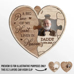 Custom Photo A Big Piece Of My Heart Lives In Heaven - Memorial Personalized Custom Car Visor Clip - Sympathy Gift For Dad