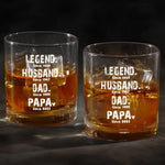 The Man, The Myth, The Whiskey Legend - Family Personalized Custom Whiskey Glass - Gift For Husband, Dad, Grandpa