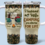 Together We Achieve Camping Couple Goals - Camping Personalized Custom 40 Oz Stainless Steel Tumbler With Handle - Gift For Husband, Wife, Campers
