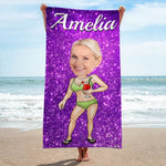 Custom Photo Running Towards The Beach And The Sun - Family Personalized Custom Beach Towel - Summer Vacation Gift, Birthday Pool Party Gift For Women