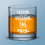 The Man, The Myth, The Whiskey Legend - Family Personalized Custom Whiskey Glass - Gift For Husband, Dad, Grandpa