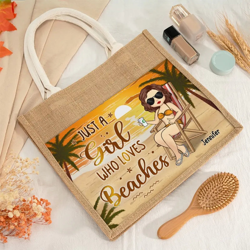 Life Is Better At The Beach - Bestie Personalized Custom Tote Gift Bags, Jute Tote Bags, Beach Bags - Gift For Bestie, Sisters, Wife