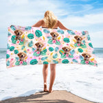 Custom Photo Happy Tails In Summer Trails - Dog & Cat Personalized Custom Beach Towel - Summer Vacation Gift, Birthday Pool Party Gift For Dog Lovers