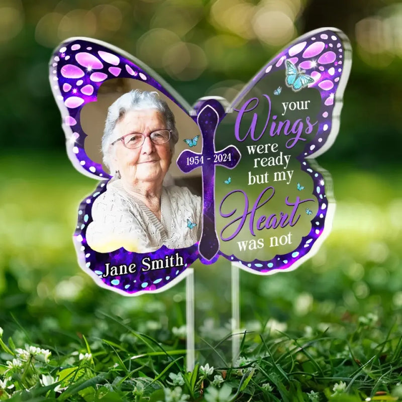 Custom Photo Your Memory Is A Treasure - Memorial Personalized Custom Stain Glass Style Acrylic Garden Stake - Sympathy Gift For Family
