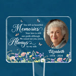 Custom Photo You Left Us Beautiful Memories - Memorial Personalized Custom Stain Glass Style Acrylic Garden Stake - Sympathy Gift For Family