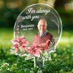Custom Photo Always In Our Thoughts - Memorial Personalized Custom Stain Glass Style Acrylic Garden Stake - Sympathy Gift For Family