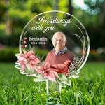 Custom Photo Always In Our Thoughts - Memorial Personalized Custom Stain Glass Style Acrylic Garden Stake - Sympathy Gift For Family