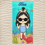 Summer, Beach, Pool, Travel - Family Personalized Custom Beach Towel - Summer Vacation Gift, Birthday Pool Party Gift For Kids