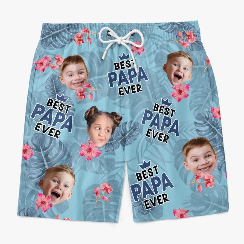 Custom Photo Best Dad Ever - Family Personalized Custom Tropical Hawaiian Aloha Men Beach Shorts - Summer Vacation Gift For Dad, Grandpa