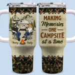 Our Love Story Is A Journey - Camping Personalized Custom 40 Oz Stainless Steel Tumbler With Handle - Gift For Couple, Husband, Wife