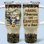 Our Love Story Is A Journey - Camping Personalized Custom 40 Oz Stainless Steel Tumbler With Handle - Gift For Couple, Husband, Wife