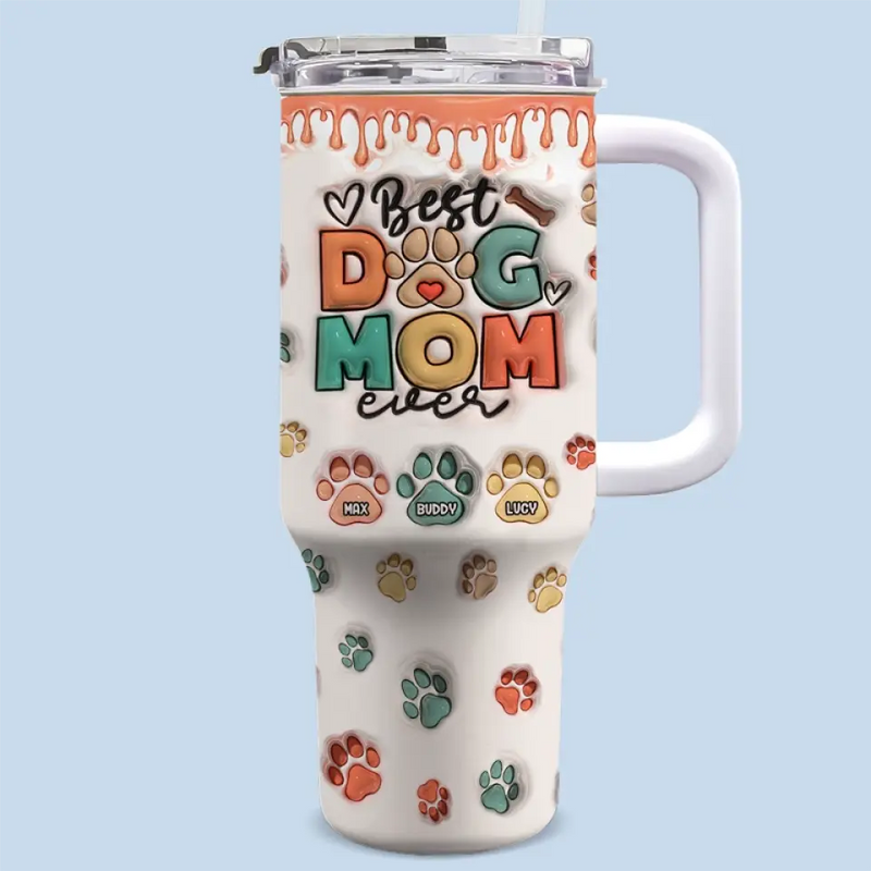 Custom Name Best Dog Mom Gifts - Personalized 40 Oz Tumbler With Handle