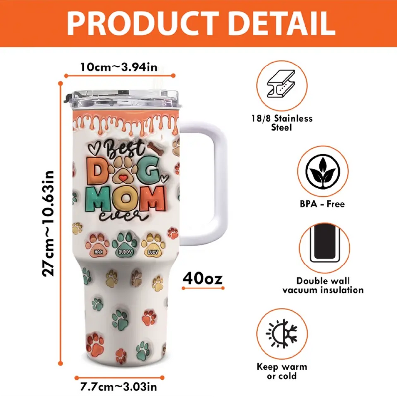 Custom Name Best Dog Mom Gifts - Personalized 40 Oz Tumbler With Handle