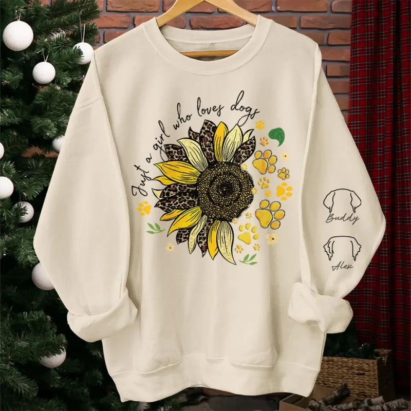 Happiness Is A Girl And Her Pets - Dog & Cat Personalized Custom Unisex Sweatshirt With Design On Sleeve - Gift For Pet Owners, Pet Lovers