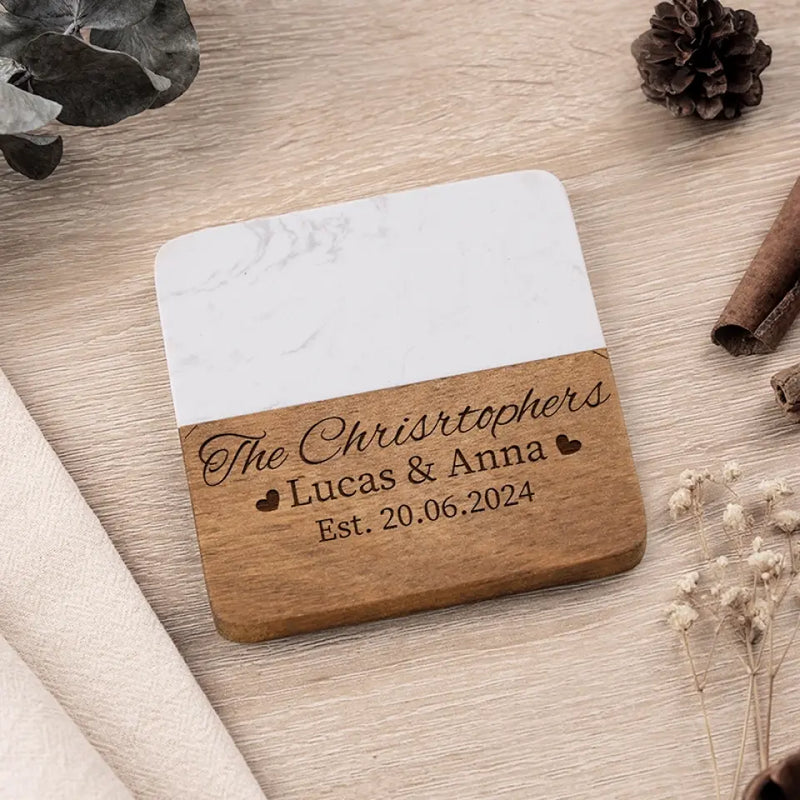 You're Mine Forever - Couple Personalized Custom Marble Wood Coaster - Gift For Husband Wife, Anniversary