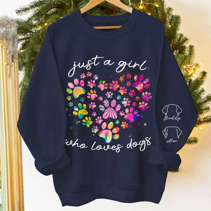 A Girl’s Best Friend Has Paws - Dog & Cat Personalized Custom Unisex Sweatshirt With Design On Sleeve - Gift For Pet Owners, Pet Lovers