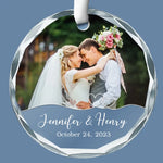 Custom Photo Love At First Sight, Soulmates Forever - Couple Personalized Custom Circle Glass Ornament - Gift For Couple, Wife, Husband