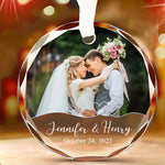 Custom Photo Love At First Sight, Soulmates Forever - Couple Personalized Custom Circle Glass Ornament - Gift For Couple, Wife, Husband