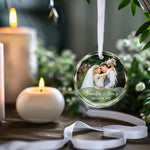 Custom Photo Love At First Sight, Soulmates Forever - Couple Personalized Custom Circle Glass Ornament - Gift For Couple, Wife, Husband