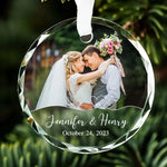 Custom Photo Love At First Sight, Soulmates Forever - Couple Personalized Custom Circle Glass Ornament - Gift For Couple, Wife, Husband