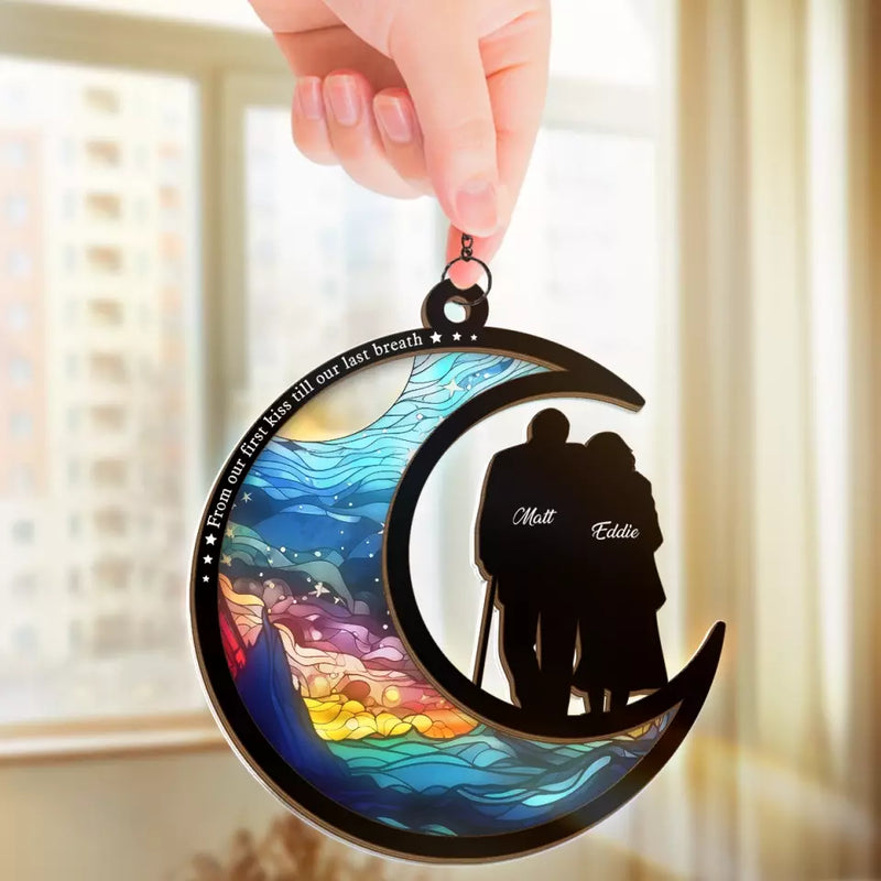 From Our First Kiss Till Our Last Breath - Couple Personalized Window Hanging Suncatcher - Gift For Husband Wife, Anniversary