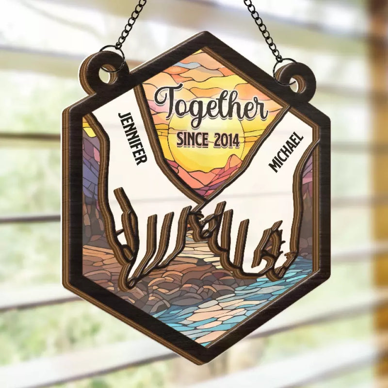 Love That Illuminates The Spirit Within - Couple Personalized Window Hanging Suncatcher - Gift For Husband Wife, Anniversary