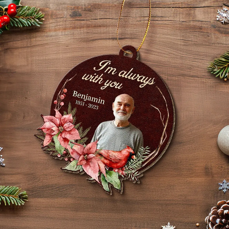 Custom Photo Forever By My Side - Memorial Personalized Custom Leather Ornament - Christmas Gift, Sympathy Gift For Family Members