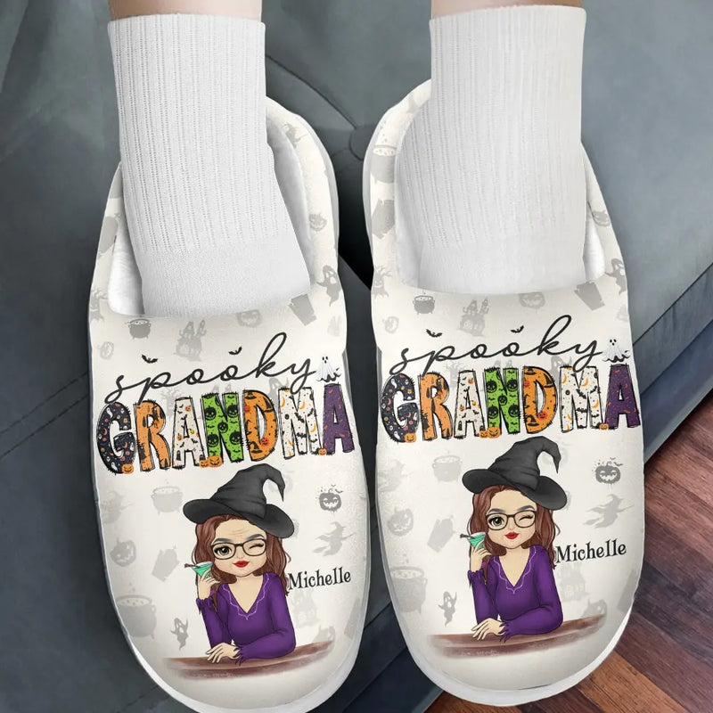 Spooky Grandma - Family Personalized Custom Fluffy Slippers - Halloween Gift For Mom, Grandma