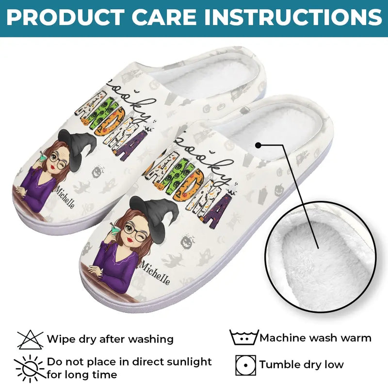 Spooky Grandma - Family Personalized Custom Fluffy Slippers - Halloween Gift For Mom, Grandma