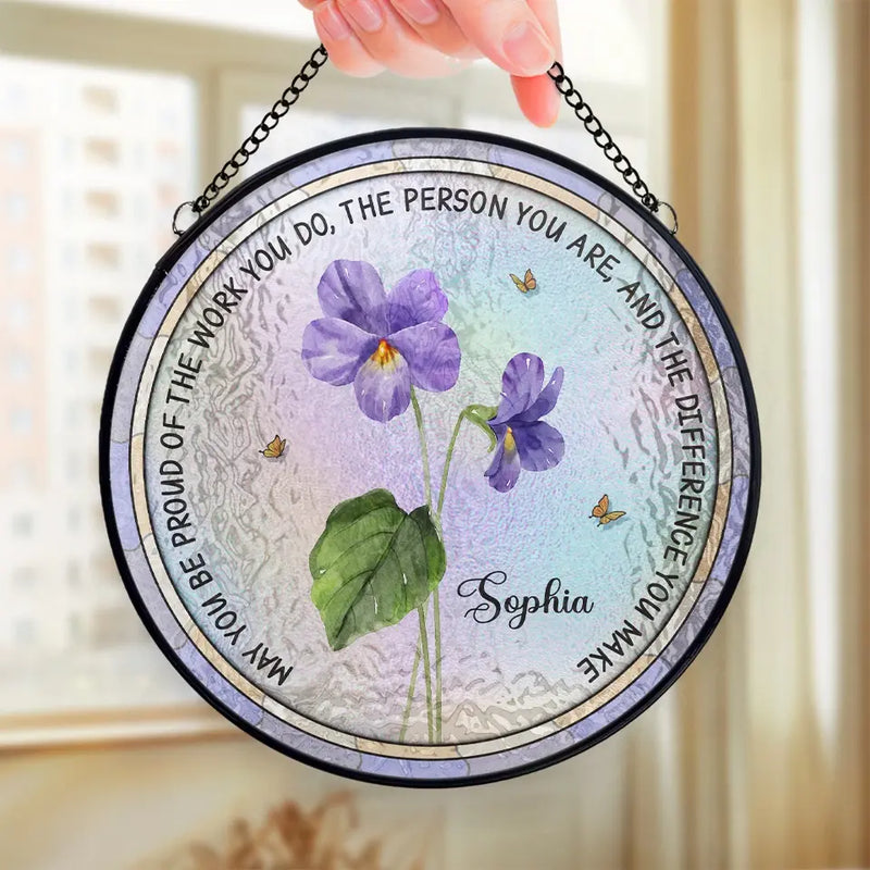 Flower Friends, Forever Fresh - Bestie Personalized Custom Stained Glass Window Hanging Suncatcher - Gift For Best Friends, BFF, Sisters