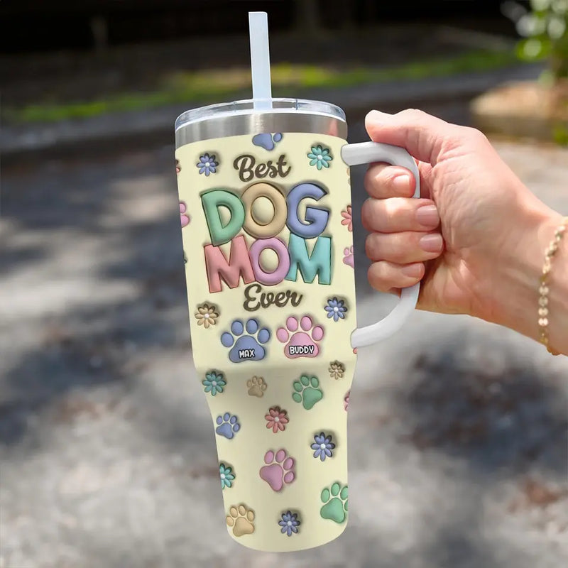 Fur Friends, Endless Affection - Dog & Cat Personalized Custom 3D Inflated Effect Printed 40 Oz Stainless Steel Tumbler With Handle - Gift For Pet Owners, Pet Lovers