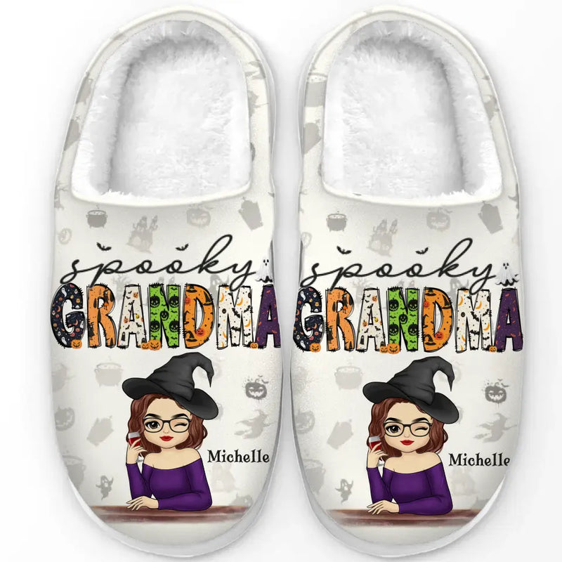 Spooky Grandma - Family Personalized Custom Fluffy Slippers - Halloween Gift For Mom, Grandma