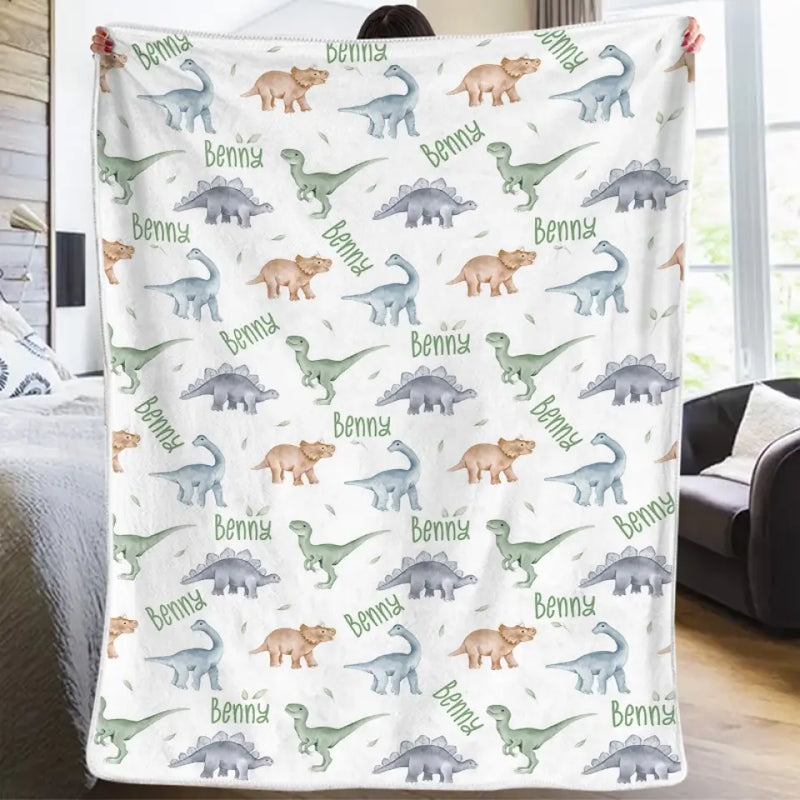 Gentle Warmth And Lovely Dinosaurs For Precious Moments - Family Personalized Custom Blanket - Gift For Baby Kids, Newborn Baby
