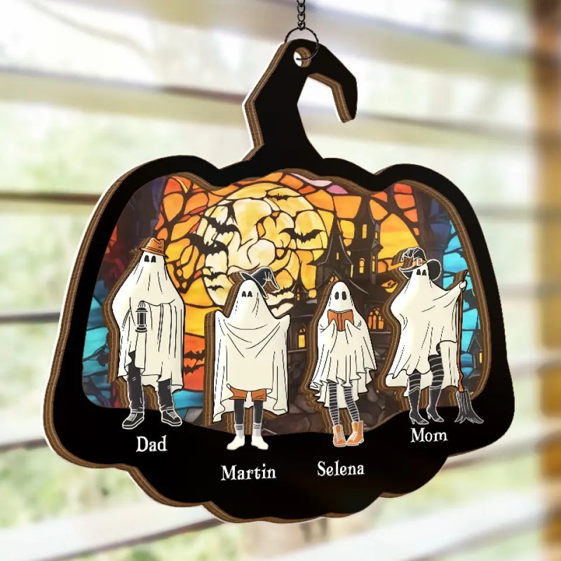 Home Is Where The Haunt Is - Family Personalized Window Hanging Suncatcher - Halloween Gift For Family Members