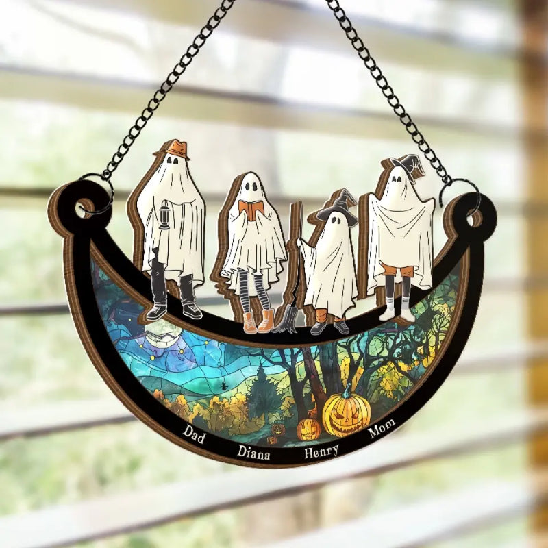 Spooky Season Is Here - Family Personalized Window Hanging Suncatcher - Halloween Gift For Family Members
